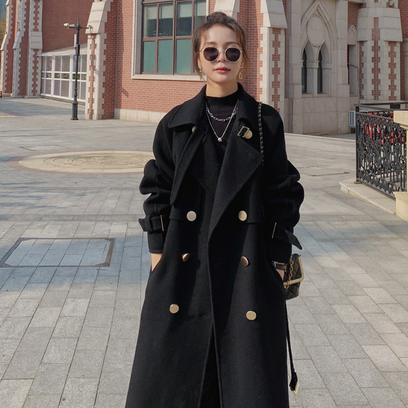 Maternity woolen coat female long version 2022 trendy mom loose temperament black thickened woolen coat Korean winter clothes