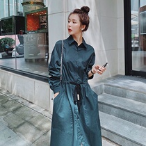 Pregnant woman dress for a long time in the middle of pregnancy mid-to-late dress Korean version Loose Pregnancy Woman Dress Shirt Skirt Long Sleeve