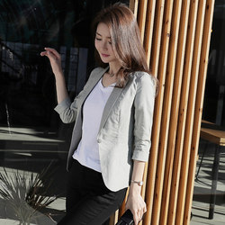 Cotton and linen small suit women's short 2024 spring and summer new slim three-quarter sleeve one-button casual linen suit jacket