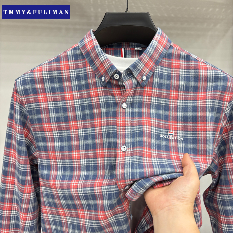 Tommy Freeman Long-Sleeved Shirt Men's Spring and Autumn New High-Quality Pure Cotton Non-Iron Plaid Business Casual Shirt