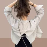 天丝衬衫防晒衣女夏季搭配吊带裙小披肩开衫后背开叉短版衬衫外套