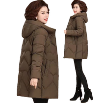 Middle-aged and elderly mothers clothing 2024 winter new cotton coat womens mid-length loose large size cotton coat jacket thickened cotton jacket