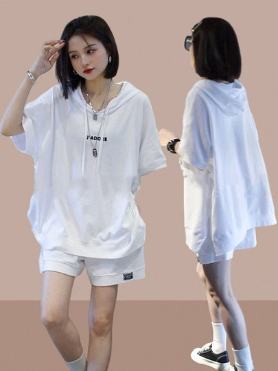Fashionable Casual Short-Sleeved Suit for Women 2025 Summer New Style Loose Hooded Sportswear Versatile Shorts Two-Piece