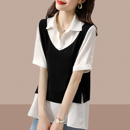 Комплект, рубашка, летняя шифоновая летняя одежда, имитация рубашки, по фигуре