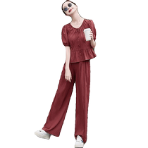 2024 new summer style thin fashionable wide-leg sweatpants suit womens western style short-sleeved sweatpants two-piece set
