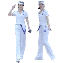 Casual sports suit for women summer new fashion age-reducing and slimming letter short-sleeved top straight trousers two-piece set