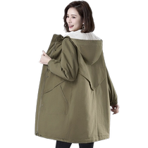 Parker Womens Velvet Thickened Jacket Mid-Length 2024 Autumn and Winter New Cotton Clothes Cotton Clothes Padded Jackets