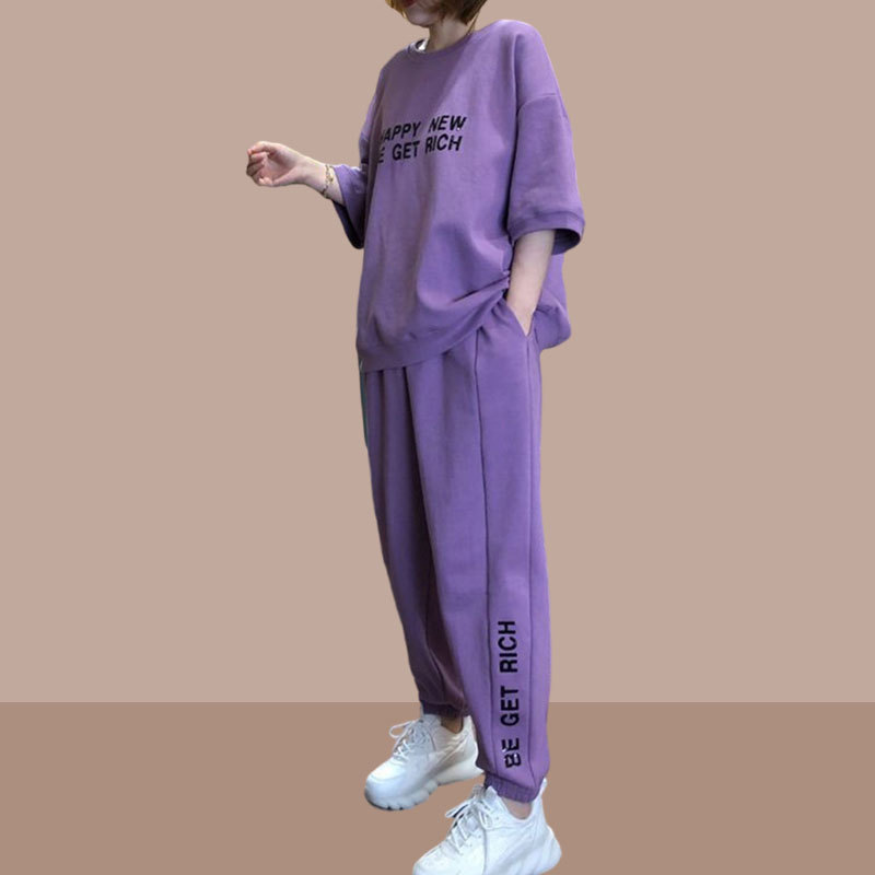 Plus-Size Sportswear Set for Women, 2026 Summer New Style, Casual and Fashionable Short-Sleeved Long Pants, Stylish and Age-Reducing, Two-Piece Set Plus-Size Sportswear Set for Women, 2026 Summer New Style, Casual and Fashionable Short-Sleeved Long Pants, Stylish and Age-Reducing, Two-Piece Set