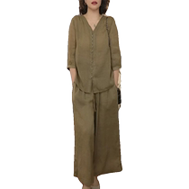 Cotton and linen suit womens 2024 new summer fashion casual middle-aged mothers top wide-leg pants linen two-piece set