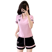 Pure cotton sports suit for women summer 2024 new womens casual fashion short-sleeved shorts slimming two-piece set