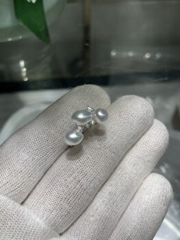 Silver cold light 6 8mm australian white keshi ring 18k natural diamond inlaid simple and high-end atmosphere