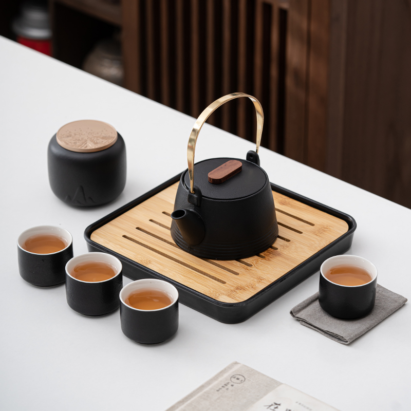 Black Tao Kung fu tea furniture Japanese style home living room minimalist beam tea maker Tea Pot Dry Bubble Pan Portable Bag Light Lavish Suit