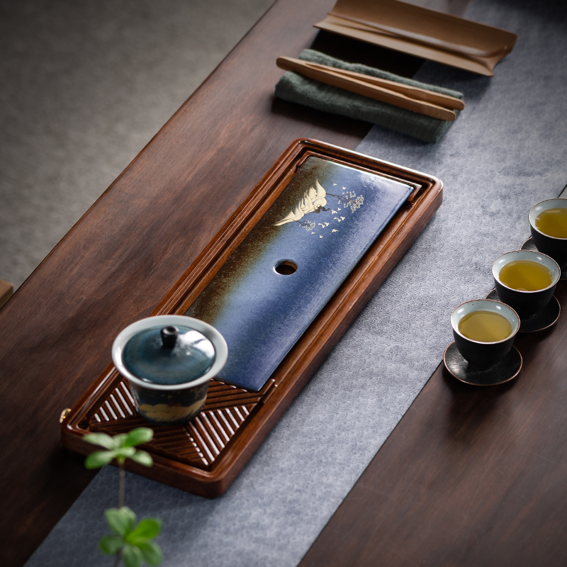 Day-style heavy bamboo dry tea tray Home Office tea Tutia Kung fu tea with drainage water storage Small tea sea debatable drain pan