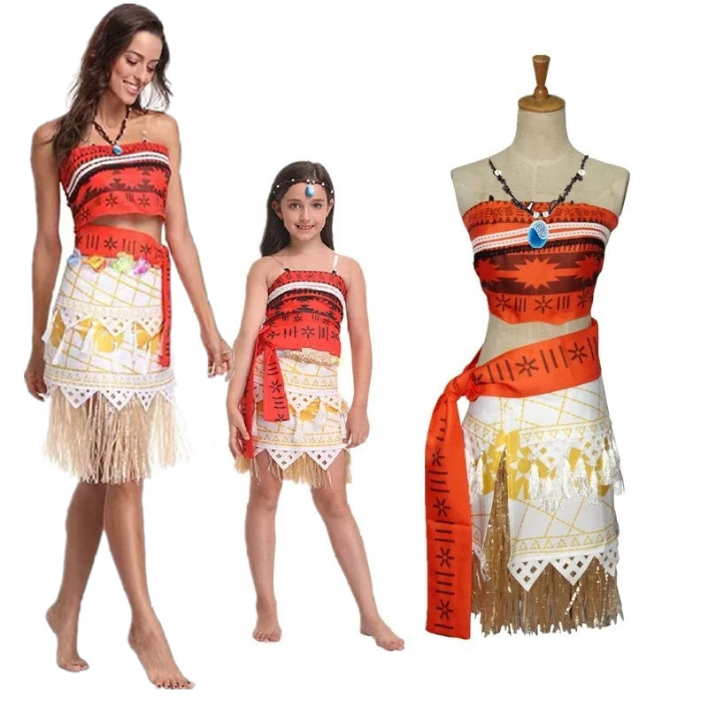 Moana Dress Set, Moana Costume, Moana Princess Dress, Moana Grass Skirt, Cosplay Stage Outfit