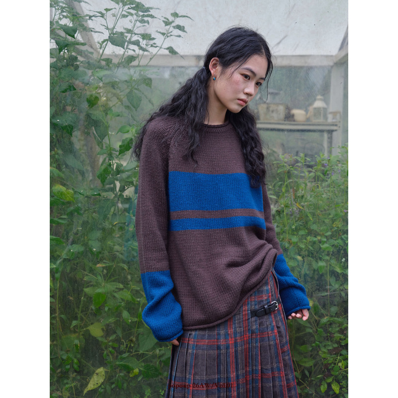 Popoup26Aw “Hopscotch” Color-Blocked Pullover Crew Neck Sweater