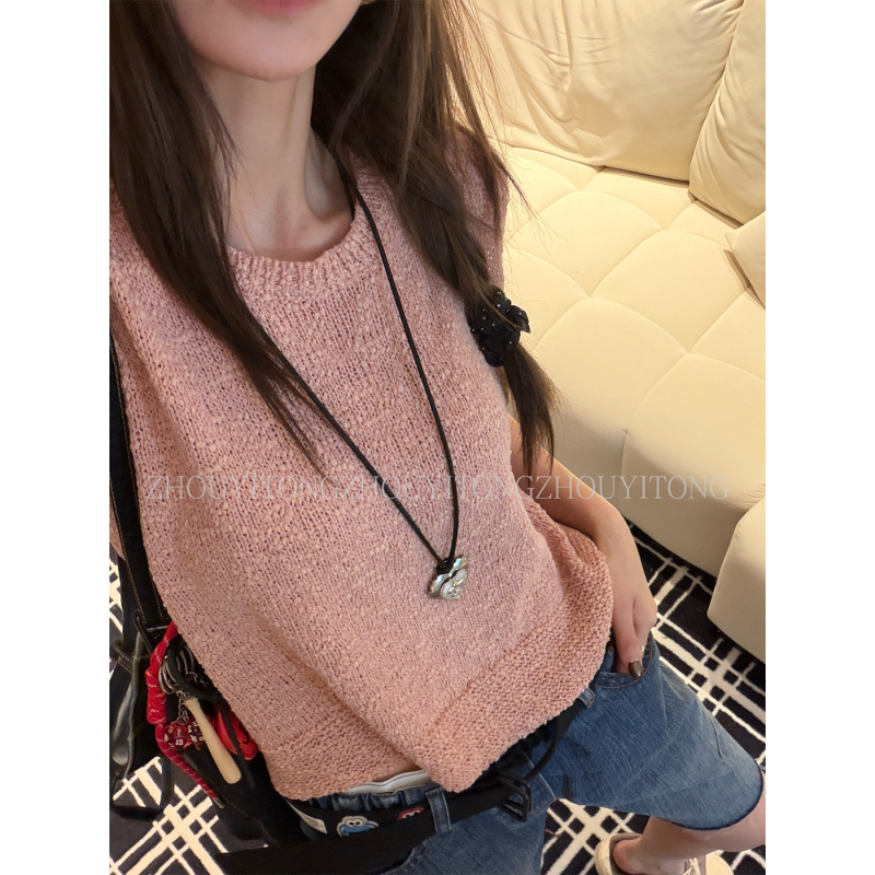 【Man Ye Rou Zhi】Zhou Yitong's New Pink Sleeveless Vest for Women, Summer Linen Design, Niche Outerwear Top