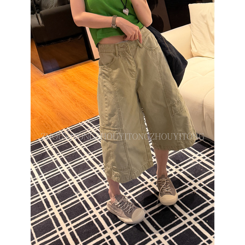 【Workwear Style】Zhou Yitong American-Style Khaki Cargo Pants for Women, Summer Loose Thin Cropped Pants, Casual Trousers 【Workwear Style】Zhou Yitong American-Style Khaki Cargo Pants for Women, Summer Loose Thin Cropped Pants, Casual Trousers