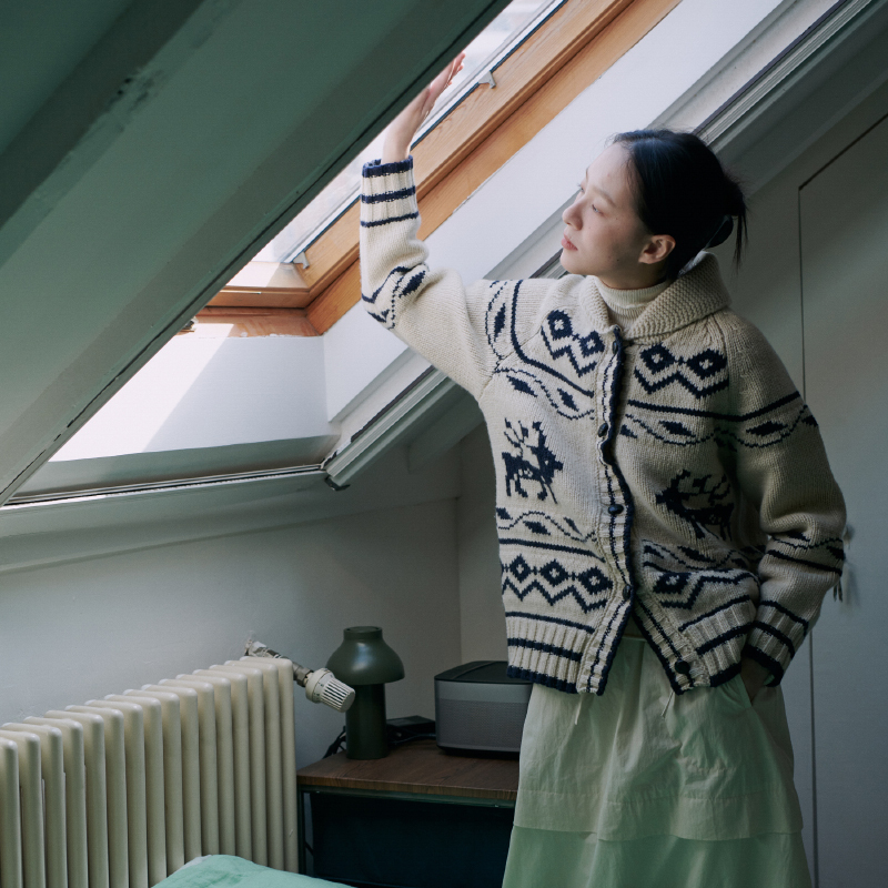 Retro Nordic Thick Knit Reindeer Jacquard All-Wool Knitted Cardigan Thick Sweater Coat