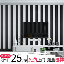 Modern simple black and white vertical stripe wallpaper barber clothing store restaurant 3D stereo living room background wall piano keys