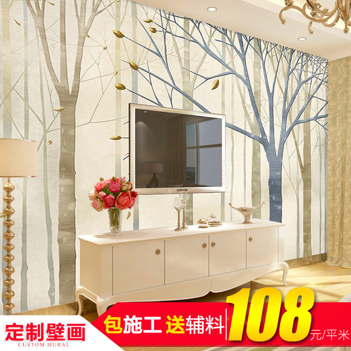 Shenzhen custom mural Nordic custom bedroom living room TV background wall painting door-to-door package stickers