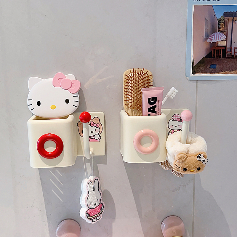 Cute Girly Pink Circle Wall Shelf with Hooks and Red Elastic Band Storage Rack for Bathroom Cute Girly Pink Circle Wall Shelf with Hooks and Red Elastic Band Storage Rack for Bathroom