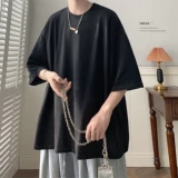 Ретро хлопковая летняя футболка с коротким рукавом, градиент, оверсайз, круглый воротник, в американском стиле