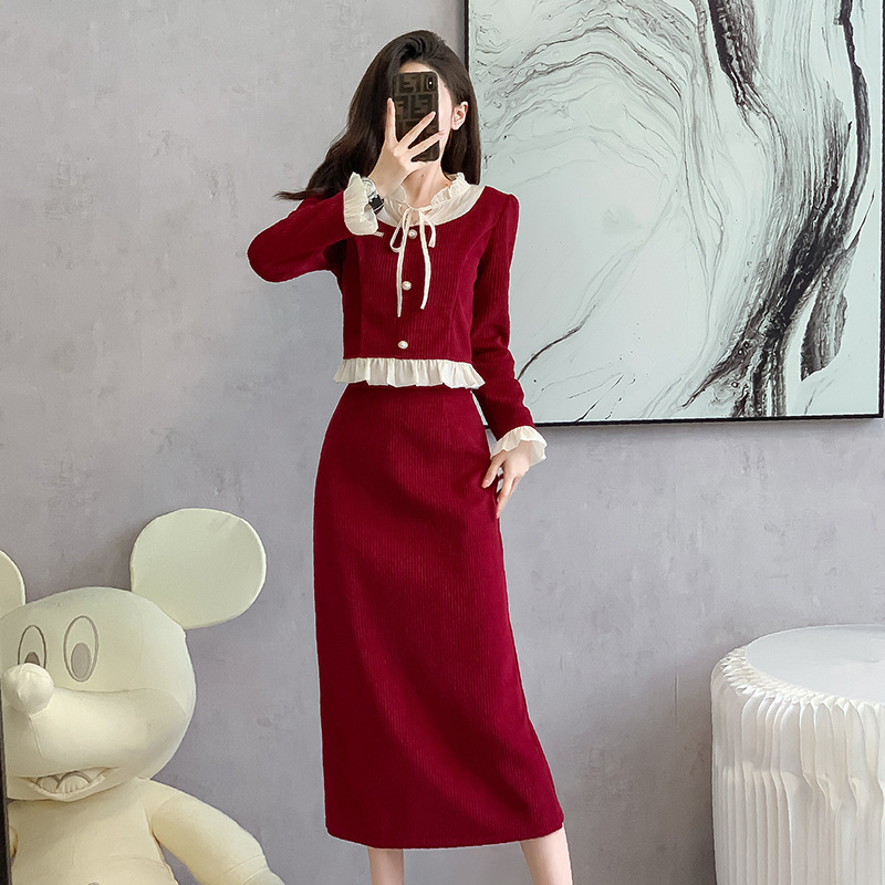 Trendy Mom Postpartum Outing Nursing Dress Set 2024 Autumn/Winter Zodiac Year Breastfeeding Evening Gown Wedding Breastfeeding Outfit