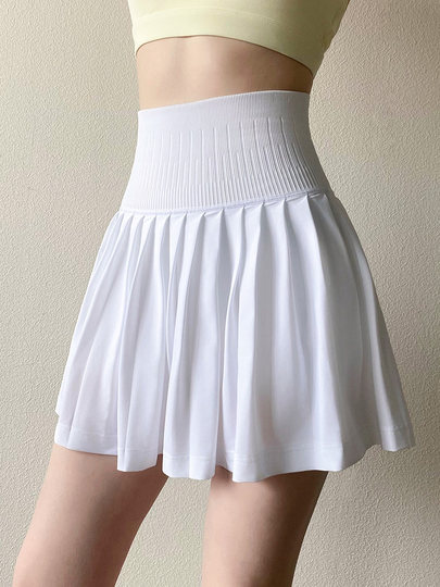 运动百褶裙女高腰收腹带口袋夏季假两件防走光羽毛球网球健身短裙