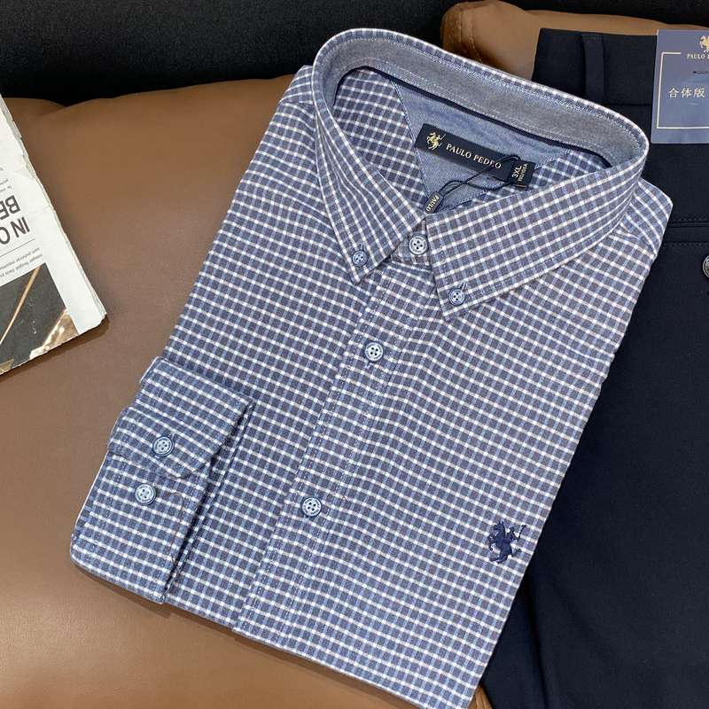 Paul Peter Genuine Men's Collared Plaid Shirt, Business Casual, Versatile and Comfortable Coecc00080