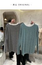 ANO 2021 autumn winter new minimalist stripe Breaking Hole with bottom blouses Bottom blouses Korean version loose Conspiculy Slim long sleeve T-shirt