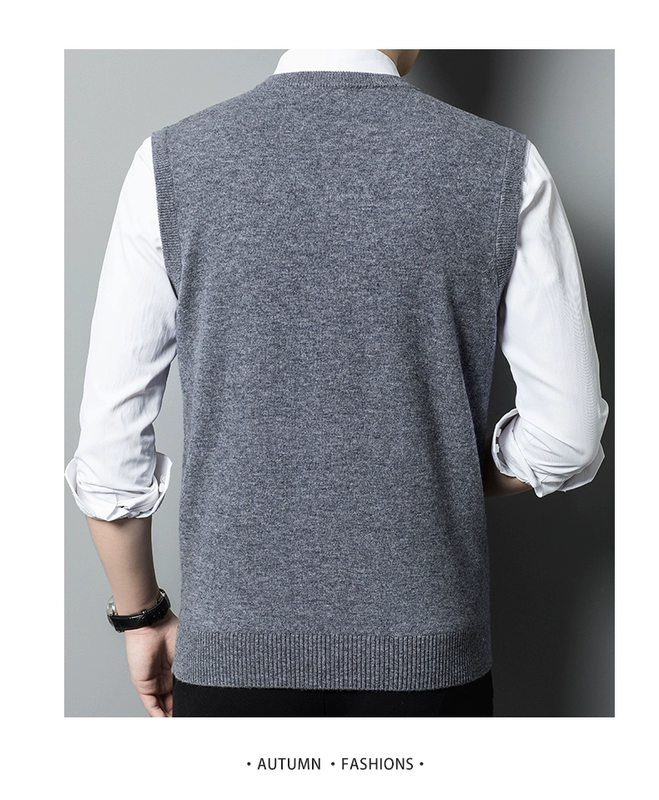 [Hàng chính hãng chính thức] Áo len nam cổ chữ V romon thu đông áo len không tay vest len ​​nguyên chất mới