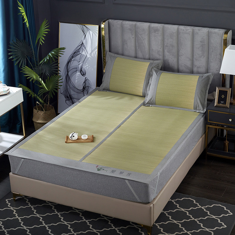 Cool mat thickened rush mat folding three-piece set 1 5 m 1 8m double bed summer ice silk mat dual-purpose bluegrass