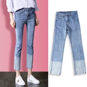 Quần jeans ống suông nữ mùa xuân 2019 mới dành cho nữ phiên bản Hàn Quốc của quần lửng ống rộng yêu hoang dã - Quần jean