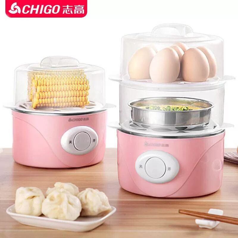 Chigo / Chigo đa chức năng nồi hơi hai lớp nồi hơi inox hấp trứng tự động tắt máy gia đình nhỏ ăn sáng - Nồi trứng