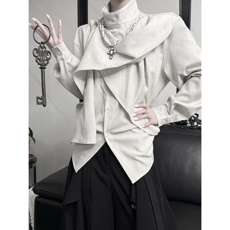 Aont【Twin Series】Original Retro High-End Shirt with Irregular Splicing Design, Niche Shirt