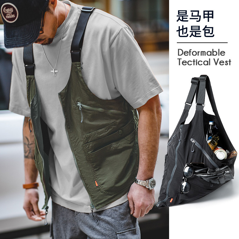 Madden Workwear Trendy Brand Dual-Use Crossbody Bag Multi-Pocket Sleeveless Nylon Vest Functional Jacket Unisex Shoulder Bag
