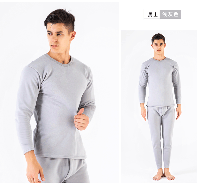 Đồ lót nhiệt cho nam và nữ cộng với nhung dày đôi thanh niên cổ tròn quần áo mùa thu quần dài quần dài nữ trung niên phù hợp với ấm áp đồ lót
