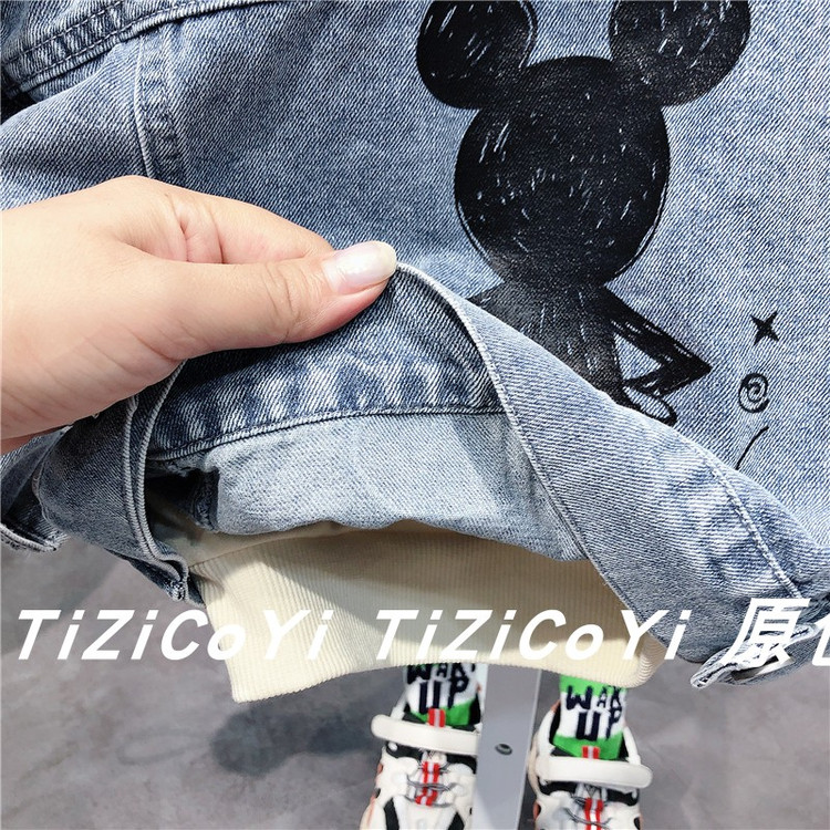 Детская куртка Жан 儿童牛仔外套卡通印花2021春秋新款宽松洋气小童宝宝秋装网红上衣 Tagkita