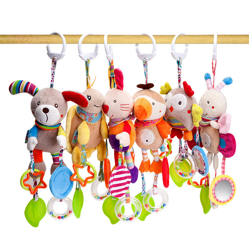 Stroller Pendant Toy Newborn Cartoon Animal Wind Bells Bed Hang Vocalizing Appeasement Plush Paparazzi Puppet
