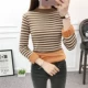 Mùa thu và mùa đông cộng với nhung dày nửa cao cổ áo len kích thước lớn áo len nữ sọc ngắn đoạn đầu ấm áo áo len cổ lọ