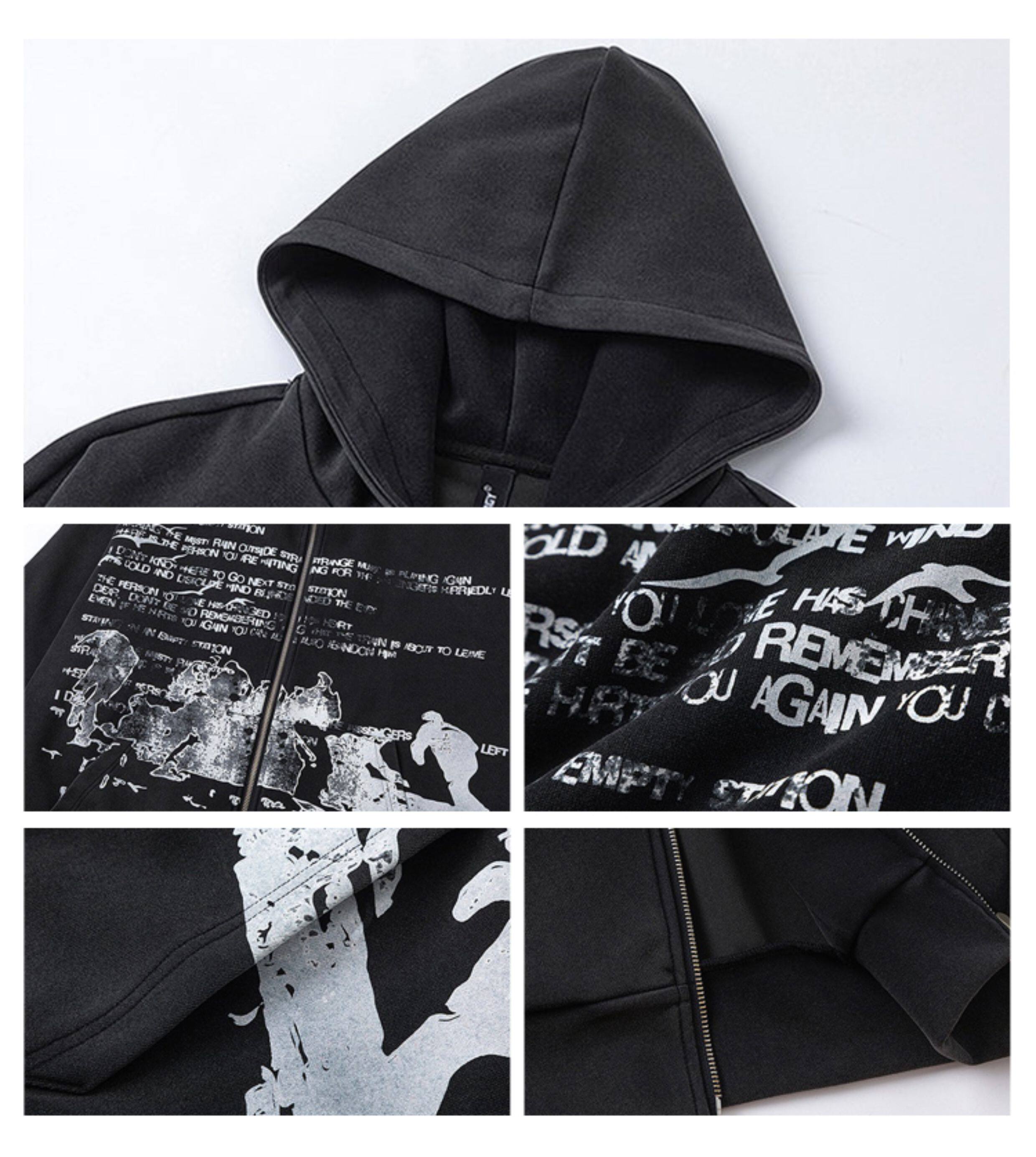 BLACKBB винтажная толстовка с капюшоном на молнии с принтом букв унисекс свободная весна-осень