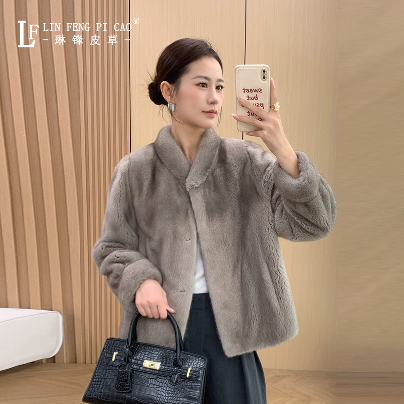 Winter New Imported Purple Label Grade Mink Fur Coat, Young Casual Mink Fur Coat for Women, Full Mink Short Style with Baseball Collar