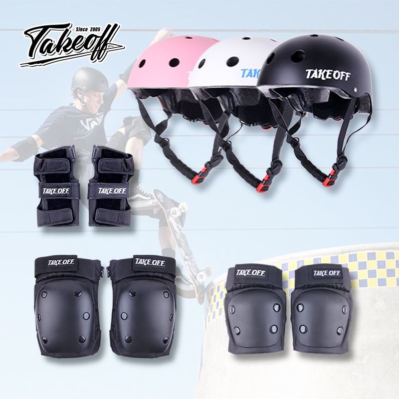 TAKEOFF Professional Skateboard Roller Skating Sports Helmet Protector 6 Piece Set Knee Pad Elbow Pad Hand Pad