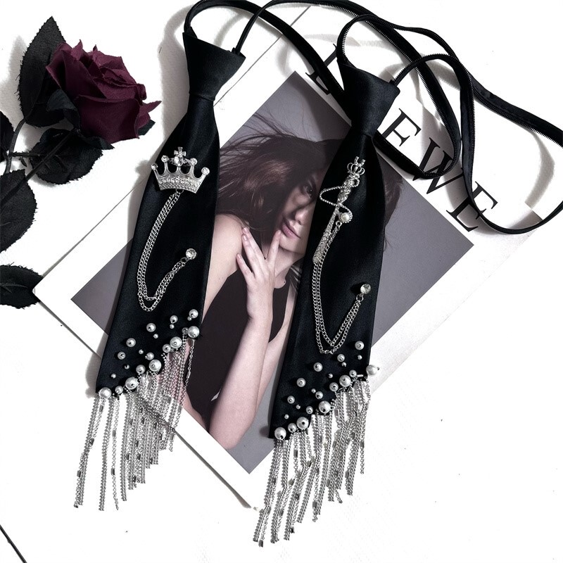 2025 New Design Niche Tassel Tie for Women and Men, Korean Style Pearl Lazy Tie, No Need to Tie, Matching with Shirts, Preppy Style