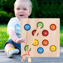 Childrens kitty fishing game solid wood fishing class magnetic suit Toys 1-3-year-old boys catch fish for fishing people