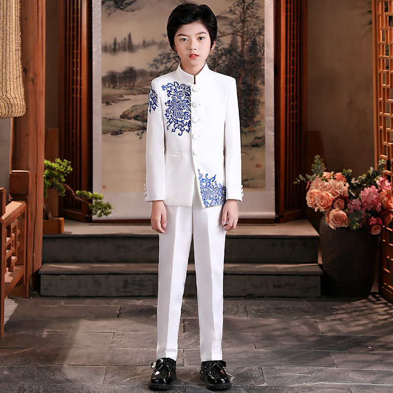 Boy host dress children's suit suit Chinese feng mountain models walking show piano playing suit