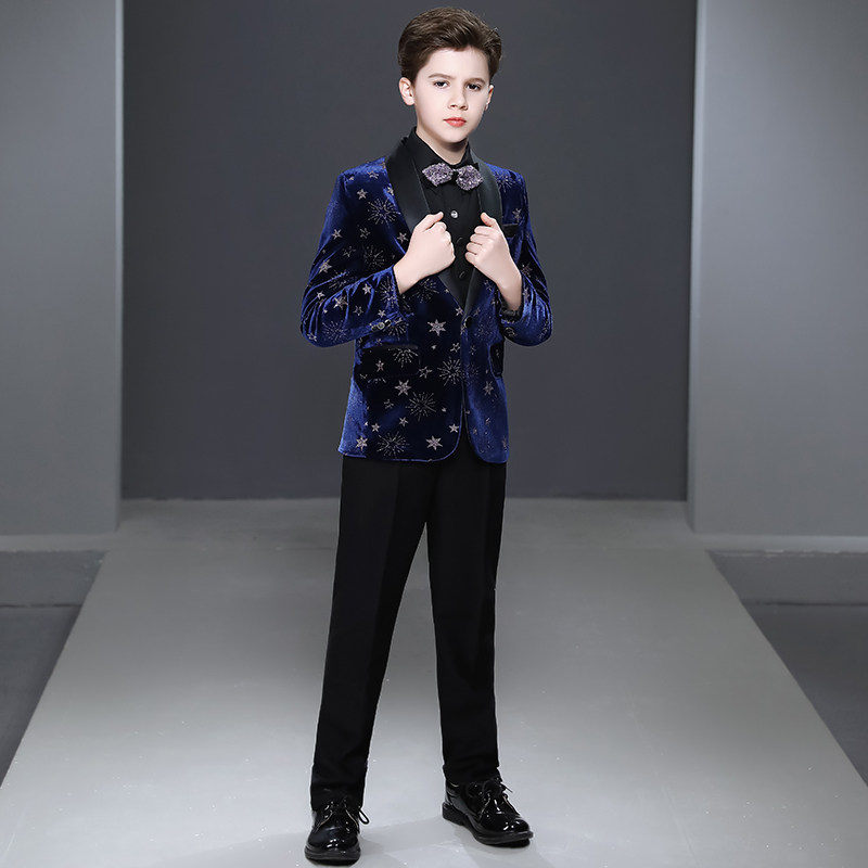 Children's suit piano competition show outfit boy's little host dress show reciting the suit thickening winter
