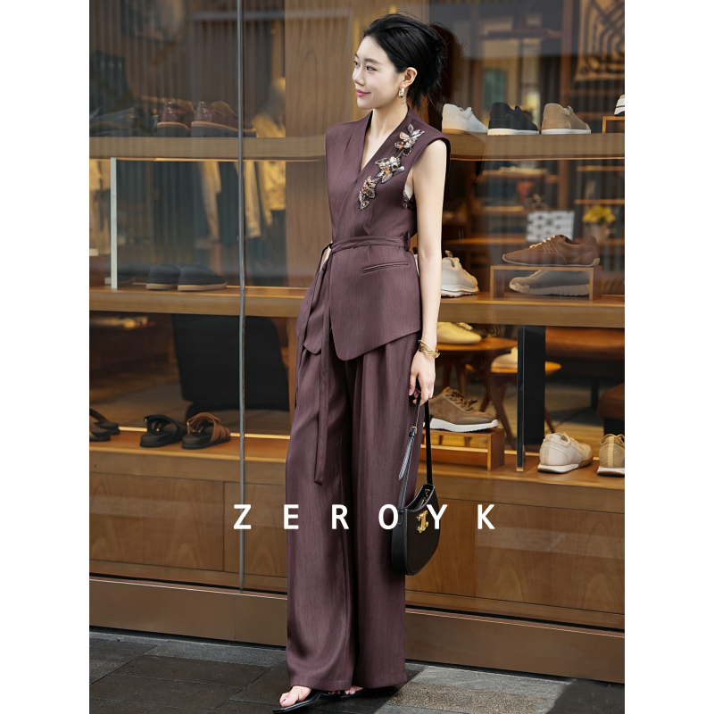 Zeroyk Lingkou Summer New High-End Old Money Style Heavy Embroidery Waist-Cinching Vest and Skirt Set for Women