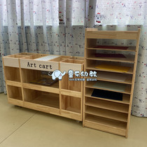 Kindergarten art studio drawing paper Cabinet childrens multi-layer movable solid wood storage shelf childrens art table stool