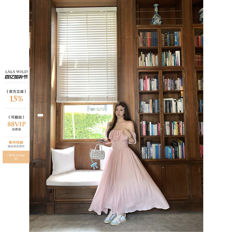 Wildly Popular, One-Shoulder, Two-Way Wear, French-Style, Large Skirt, Lyocell, Long, Waist-Cinching, Plus-Size Dress